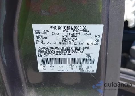 2006 Ford Escape Xlt/Xlt Sport from USA, damaged, VIN 1FMYU03166KA55380